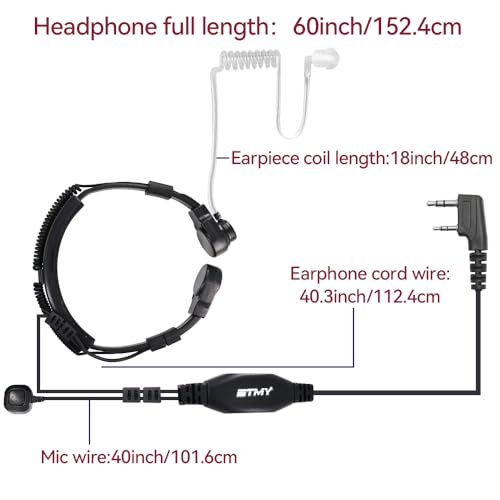 ETMY K-2 PIN Throat Mic Compatible with BaoFeng/Retevis/Pxton/Kenwood, Airsoft Tactical Single-Ear Air Tube Headset with 3-Pair Earbuds, for Noisy Env/Hunting/Security & Motorcycle Riding 1 Pack