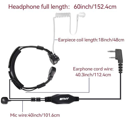 ETMY K-2 PIN Throat Mic Compatible with BaoFeng/Retevis/Pxton/Kenwood, Airsoft Tactical Single-Ear Air Tube Headset with 3-Pair Earbuds, for Noisy Env/Hunting/Security & Motorcycle Riding 1 Pack