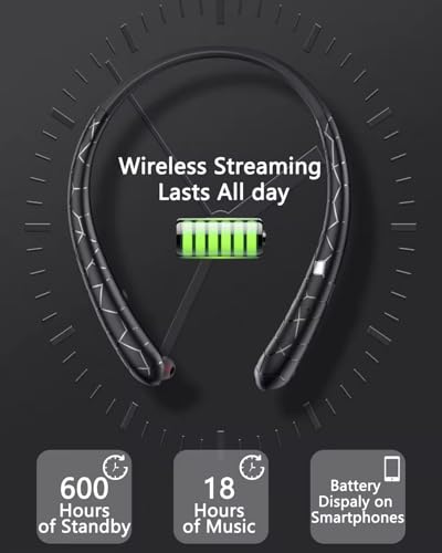 Retractable Neckband Bluetooth Headphones, No-Tangle Wireless Earbuds with 14Hrs Playtime, IPX5 Rating, CVC Noise Cancellation Mic for Crystal Clear Calls, Ideal for Running, Gym, Exercise