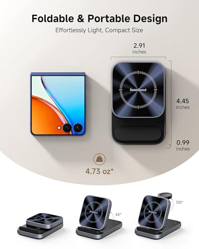 Wireless Charger for Z Flip 8/7, 3-in-1 Charging Station for Galaxy Watch | Foldable Portable, for Z Flip 8/7/7 FE/6/5/4/Z Fold8, for Samsung Watch 8 Classic/8/Ultra/7/FE/6, SwanScout 713F, NO Adapter