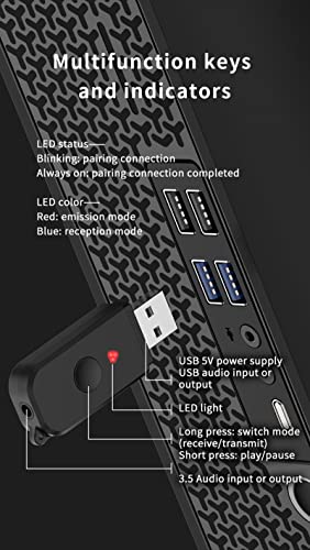 2 in 1 Bluetooth V5.3 Transmitter Receiver, BT USB Adapter, Wireless Audio Transmitter for TV to Bluetooth Headphones, Low Latency, Power by USB for TV/PC Home/Car Sound System