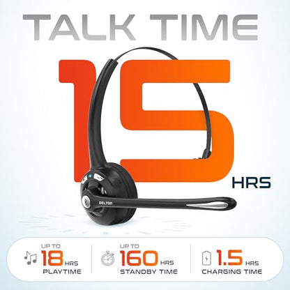 Delton 10X Bluetooth Computer Headset, On-Ear Single Ear Wireless Headset | With Noise Canceling Mic, USB Dongle for Computer/Laptop, Perfect for Home, Office, Call Center, Truck Driver - Black