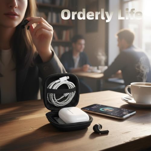 Earbud Case Portable EVA Storage Bag with Carabiner, Black | Cell Phone Accessories Organizer, Wired/Wireless Earphone Holder, SD Memory Card Storage, Camera Chip Case, Tech Pouch