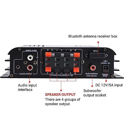 S299 Max 800W Bluetooth Home Audio Amplifier, RMS 40Wx4 4.1CH Bluetooth | Power Amplifier with Active Subwoofer, Sound Audio System w/AUX, Headphone Jack, USB, SD, Remote Control