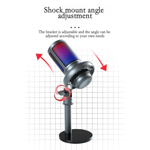 USB Microphone for PC Gaming Color Lighting Mic Mute Button Condenser with Knob Solid Base - color: Black