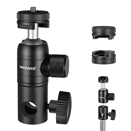 NEEWER Light Stand Mount Adapter w Cold Shoe & 1/4" Screw Mini Ball Head | Reversible Mounting Plate for Camera, Monitor, Ring Lights, Fits Flat Head, Boom Arm, C Stands, Max. Load 22lb/10kg - style: ST-GM06