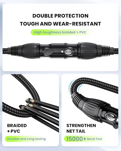 XLR Cable 25ft 2 Pack, Male to Female XLR Microphone Cable, Gold-Plated 3-Pin Oxygen-Free Copper (OFC) Shielded Nylon Braided Mic Cord for Mixer, Speaker Systems, 25 Foot - size: 25FT