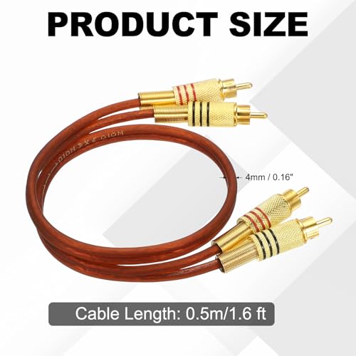 MECCANIXITY 2RCA Male to 2RCA Male Audio Stereo Cable, 1.6 ft RCA Subwoofer Cable with Gold Plated Plugs for Home Theater, HDTV, Amplifiers, Speakers, Red Brown Cable Gold Shell - color: Red Brown/Gold, size: 1.6 ft