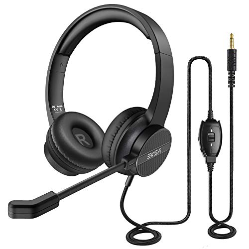EKSA Headset with Microphone for PC, 3.5mm Wired Computer Headsets with Volume & Mic Mute Controls, Lightweight All-Day Comfort Noise Cancelling Headphones for Laptop Work Office Call Center Skype - style: 3.5mm Jack Headset