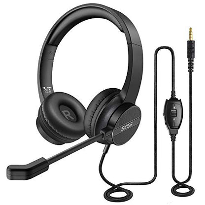 EKSA Headset with Microphone for PC, 3.5mm Wired Computer Headsets with Volume & Mic Mute Controls, Lightweight All-Day Comfort Noise Cancelling Headphones for Laptop Work Office Call Center Skype - style: 3.5mm Jack Headset