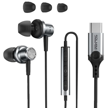 Wired Earbuds USB C with Mic for Samsung iPhone Pixels Mac Tablet PC Ipad - color: Black