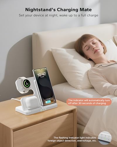 Wireless Charging Station for Samsung, 3 in 1 Charger Stand for Galaxy S25 Ultra/S24/S23/Z Fold, Phone and Watch Charging Dock for Samsung Watch Galaxy 8/7/6/5, Galaxy Buds 3/2/Pro - color: White