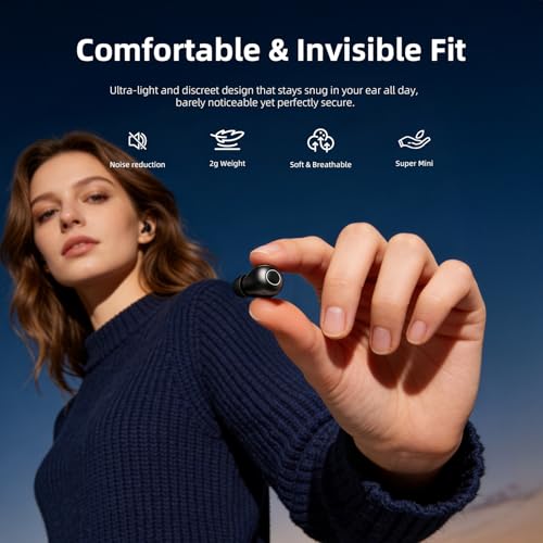 Mini Wireless Sleep Earbuds for Small Ears – Invisible, Low Profile Sleep & Work Earbuds, Tiny Discreet in-Ear Headphones, Discreet in-Ear Earphones for Small Ear Canals (Skin) - color: Skin