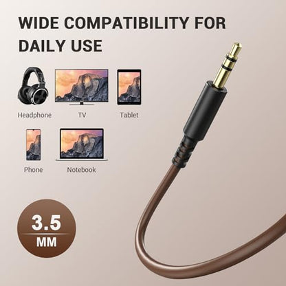 OneOdio 6.35mm to 3.5mm 6.6-9.8FT Stereo Adapter Cable Compatible with AMPs, Electronic Keyboards, Mixers, Guitars and Pro10/Pro30/Pro50 Headphones of OneOdio-Brown - color: Brown