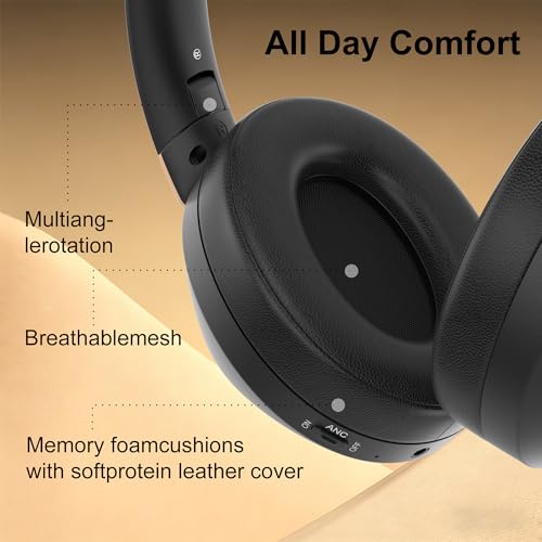 Active Noise Cancelling Headphones, 100H Playtime Headphones Wireless Bluetooth, Bluetooth Headphone with Mic, Over Ear Wireless Headphone with Deep Bass,Fast Charging for Travel - color: Black