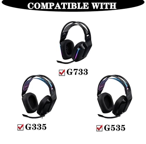 Cooling Gel Ear Pads Replacement Ear Cushions Compatible with Logitech G733 G535 G335 Lightspeed Wireless Gaming Headset Earpads Ear Cups with Breathable Ice Silk Fabric (MF Black)