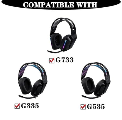 Cooling Gel Ear Pads Replacement Ear Cushions Compatible with Logitech G733 G535 G335 Lightspeed Wireless Gaming Headset Earpads Ear Cups with Breathable Ice Silk Fabric (MF Black)