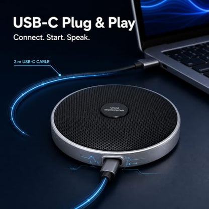 360° Computer Microphone for Desktop , USB Conference PC Mic, Noise-Canceling Technology, Recording, Skype, Online Class, Court Reporter, Plug & Play, Compatible with Windows/PC/Desktop/Laptop - size: Square