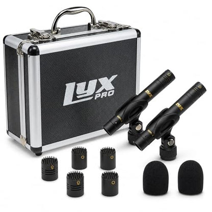 LyxPro SDPC-2 Stereo Pair XLR Pencil Condenser Microphones, 3 Capsules | Omni, cardioid & super cardioid capsules for acoustic guitar, drum overheads, piano, choir, room sound & studio recording