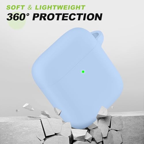 for AirPods 1/2 Case Cover, Come with Cleaner Kit, Soft Silicone Protective Cover with Buckle, Compatible with AirPods 2nd 1st Generation Charging Case, Front LED Visible, Sky Blue - color: A2-Sky Blue