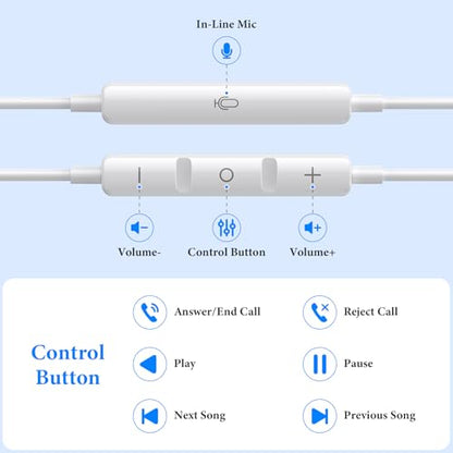ACANDYA MFi-Certified Wired Headphones for Apple iPhone 14 13 Pro XR Silver | Lighting Earbuds for iPhone 12 Pro 11 XS Max XS SE 7 8 Plus Earphones Built-in Microphone Volume Control Magnetic Headsets - color: Silver