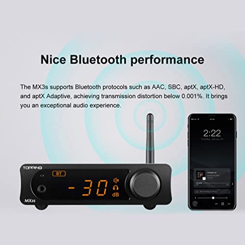 Topping MX3s Headphone Amplifier HiFi DAC Amp AK4377 Chip USB/Bluetooth/Opt/Coax/AUX Input Desktop Home Audio Headphone Amps for Subwoofer/Passive Speaker