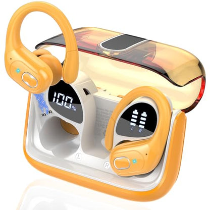 Wireless Earbuds 75H Bluetooth 5.4 Sport Headphones with Earhooks, Yellow | IPX7 Waterproof In-ear Buds Feature ENC Noise Cancelling Mic & Deep Bass. Stereo Sound Device for Gym Running Workout - color: Yellow