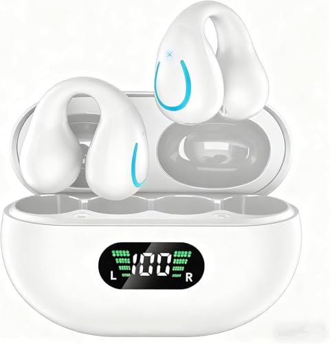 Open Ear Headphones Bone Conduction Headphones Clip On Earbuds Bluetooth 5.3 Wireless Earphones with LED Power Display Charging Case IPX7 Waterproof Sports for Workout Driving Walking 87