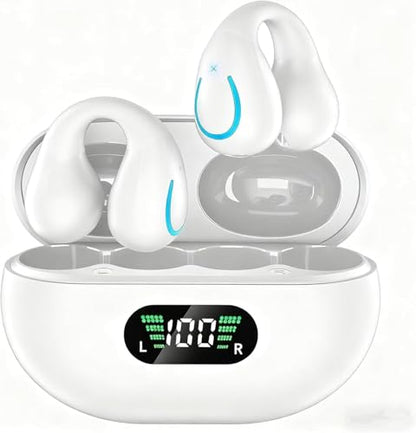 Open Ear Headphones Bone Conduction Headphones Clip On Earbuds Bluetooth 5.3 Wireless Earphones with LED Power Display Charging Case IPX7 Waterproof Sports for Workout Driving Walking 87