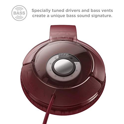 TCL Mtro200 On-Ear Wired Headphones Super Light Weight Headphones with 32mm Drivers for Huge Bass and Built-in Mic – Burgundy Crush - color: Burgundy Crush