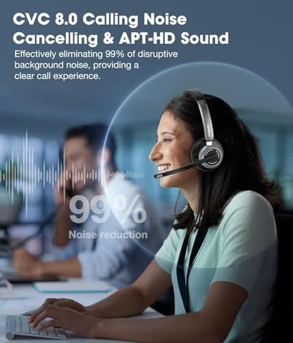 Wireless Headset with Microphone, 2025 New V5.3 Headset with USB Dongle, Computer Headphones QCC3034 CVC8.0 Noise Cancelling Technology & 30H Worktime, Mute Button for Home Office Skype