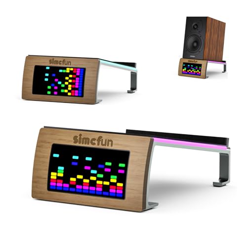 Desktop RGB Tilt Speaker Stands with Dynamic LED Spectrum Analyzer-Vibration Absorption Pad-Small and Medium Bookshelf/Computer Speakers – Adjustable Light Modes Music Spectrum