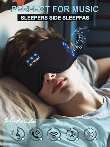 LC-dolida Sleep Headphones, 3D Sleep Mask Bluetooth Wireless Music Eye Mask, Sleeping Headphones for Side Sleepers Sleep Mask with Bluetooth Headphones Ultra-Thin Stereo Speakers Perfect for Sleeping - color: Black 3d