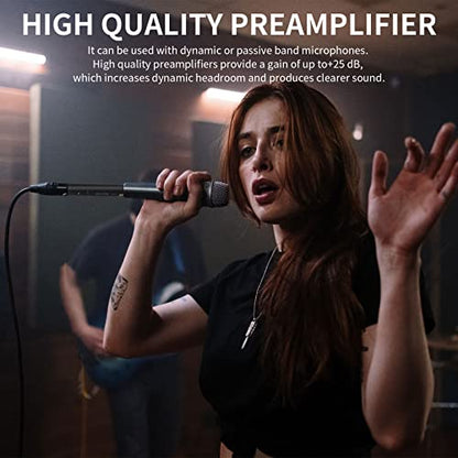 M1 In-line Microphone Pream, Mic Booster Preamplifier with 28dB Gain for Dynamic and Passive Ribbon Microphones (Black)