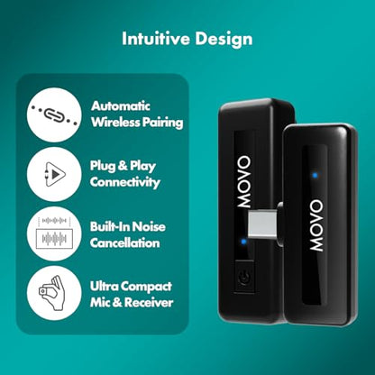 Movo Wireless Mini UC USB-C Wireless Microphone for Android - Lavalier Mic for Android Phones, Laptops, iPad Pro, and More