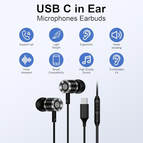 Samsung Earbuds Wired Headphones USB C for Samsung Galaxy S26 Ultra A37 A57 S25 Ultra S25FE A36 A17 A16 A56 S24 S23,Wired Earphones USBC Earbuds with Microphone for iPhone 17 Pro Max Air 16e 16Plus 15 - color: Black