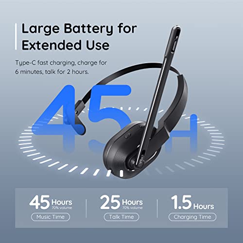 EKSA Trucker Bluetooth Headset, Wireless Headset with Microphone AI Noise Canceling, On Ear Bluetooth Headphone with Mute for Driver Office Call Center Computer Skype