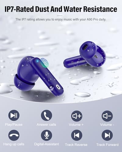 Wireless Earbuds, Bluetooth 5.4 Headphones Bass Stereo/Clear Call,Dark Blue | Ear Buds with Noise Cancelling Mic LED Display in Ear Earphones IP7 Waterproof 36H Bluetooth Earbuds for Phones/Sport/Laptop - color: Dark Blue