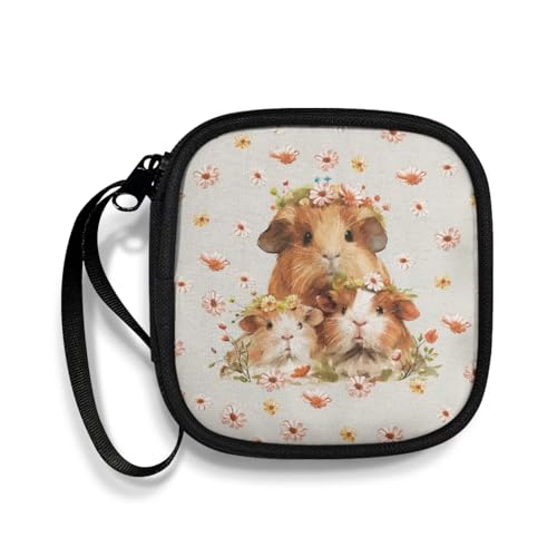 Small Earbuds Bag Lightweight Headphone Storage Bag Portable Headset Carrying Pouch with Inner Mesh Pocket - Guinea Pig and Daisy - color: Guinea Pig and Daisy