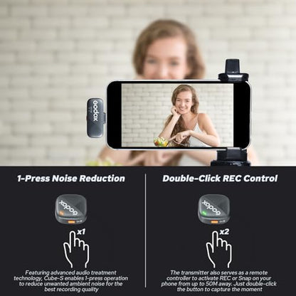Godox Cube-SC 2.4G Wireless Lavalier Microphone with USB C 48kHz/24bit >70dB SNR, Max 115dB SPL, 300M transmission 30H long duration Apple Find My Support APP Control for iPhone 15/16 & Android device