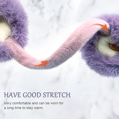 Earmuffs for Women Girls Faux Fur Fuzzy Headband Foldable Ear Covers Cold Weather Accessory - color: Purple