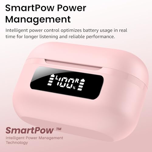 TOZO NC9 Hybrid Active Noise Cancelling Wireless Earbuds, 60H, LED Display | 6 Mic ENC Clear Calls, Deep Bass Sound, IPX8, in Ear Bluetooth 5.3 Headphones,32 EQs via APP, Comfort Fit Ear Buds, Pink - color: Pink