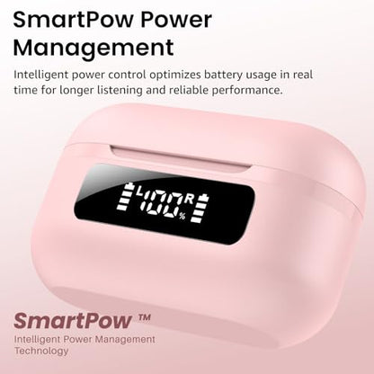 TOZO NC9 Hybrid Active Noise Cancelling Wireless Earbuds, 60H, LED Display | 6 Mic ENC Clear Calls, Deep Bass Sound, IPX8, in Ear Bluetooth 5.3 Headphones,32 EQs via APP, Comfort Fit Ear Buds, Pink - color: Pink