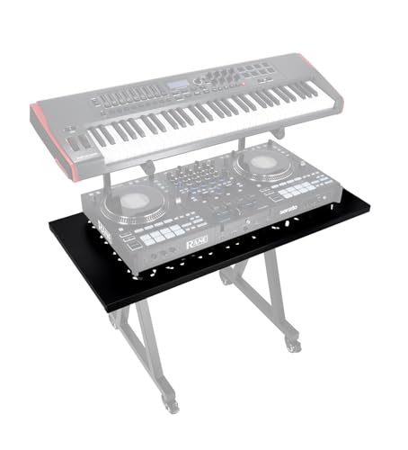 Rockville KS2 Shelf for Z-Stand or X-Stand DJ Table, 150 lbs Capacity, Ventilation Holes, Foam Padding, Perfect for DJs and Musicians | 150 lb Capacity, Heavy-Duty Steel, Black Powder Coated, 39.5" x 18.6" Surface, Ventilation Holes, Universal Fit, Portab