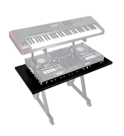 Rockville KS2 Shelf for Z-Stand or X-Stand DJ Table, 150 lbs Capacity, Ventilation Holes, Foam Padding, Perfect for DJs and Musicians | 150 lb Capacity, Heavy-Duty Steel, Black Powder Coated, 39.5" x 18.6" Surface, Ventilation Holes, Universal Fit, Portab