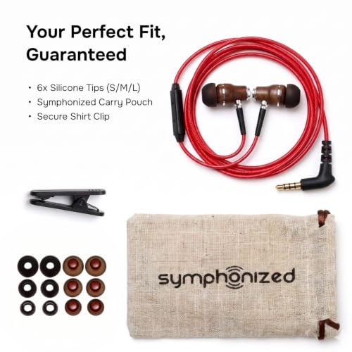 Symphonized Wired Earbuds with Microphone – Noise Isolation Ear Buds with Mic, in Ear Headphones Wire for Computer & Phone, Earphones 3.5 mm Jack - color: Nylon Red, style: Aux 3.5mm