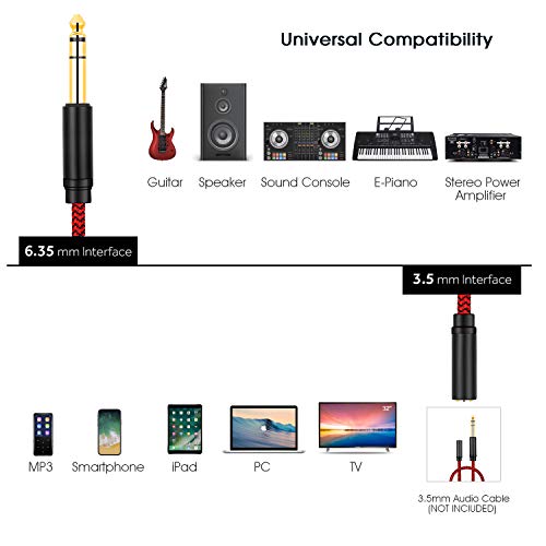 6.35 Male to Female 3.5 Headphones Adapter 6Ft,TRS 1/4 to 3.5mm Stereo Cord 6.35mm 1/4 Male to 3.5mm 1/8 Female for Amplifiers, Guitar Amp, Piano, Home Theater Devices, or Mixing Console (6Ft/2M) - size: 6Ft/2M