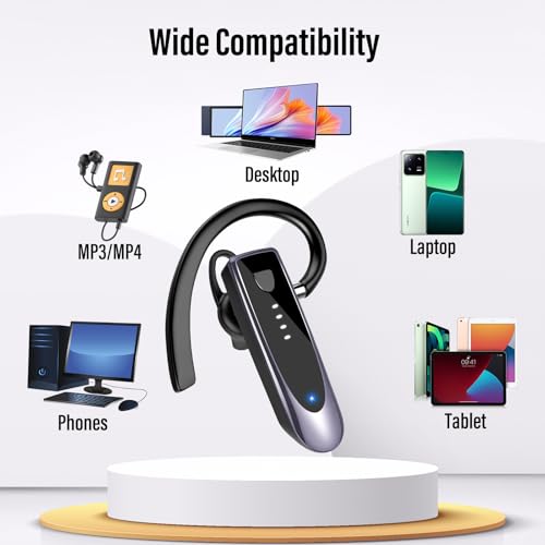 Atheewon Bluetooth Earpiece, Wireless Handsfree with Noise Cancelling Mic, 20Hrs Call Time Bluetooth 5.4 Headset, 180 Hrs Standby Time Headset for Business/Trucker/Driver, Purple - color: Purple