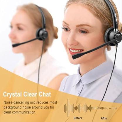 Wired Computer Headset with Mic for Work, 3.5mm Jack & USB-C Adapter | On-Ear Computer Headphones with with Noise Cancelling Microphone & in-line Call Control for Cell Phone PC Mac