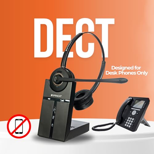 Spracht Wireless Headset - DECT Headset with Mic for Work, 350FT Range, 21 Hour Talk Time, Lightweight, Noise Cancellation, Ideal for Work from Home & Office Workers, Telephone Only (Dual Ear)